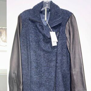 "Truth and Pride" Stitched Collar Wool and Leather Jacket - Size Small